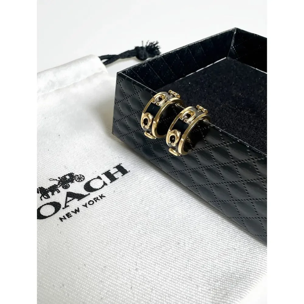 Coach Signature C Enamel Huggie Hoop Earrings
